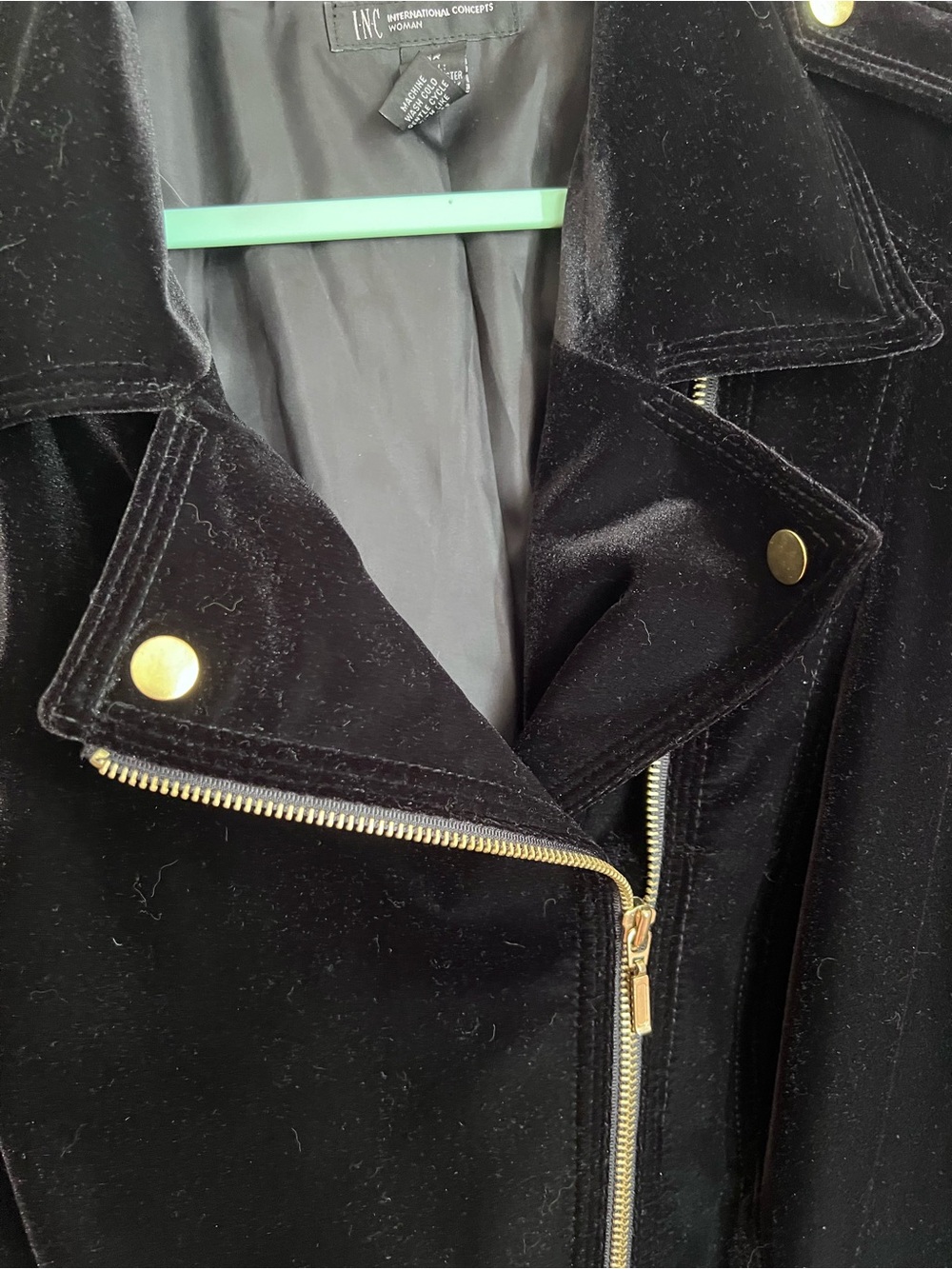 INC Black Velvet Moto Jacket with Gold Hardware EUC - Picture 5 of 11